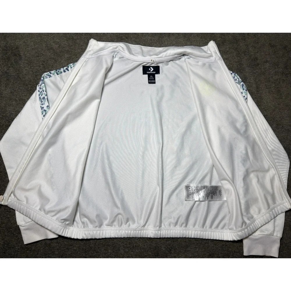 Converse All Star Girls Track Jacket XL 13-15 White Leopard Tape Neon Logo Zip